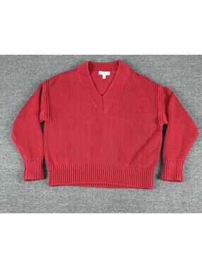 J. Crew Womens XS Red Cropped Chunky Knit Sweater Preppy Academia Old Money